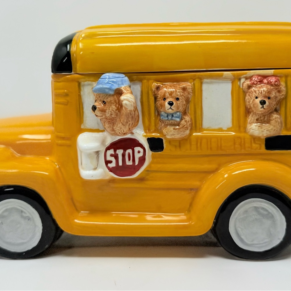 Yellow School Bus Cookie Jar with Bears